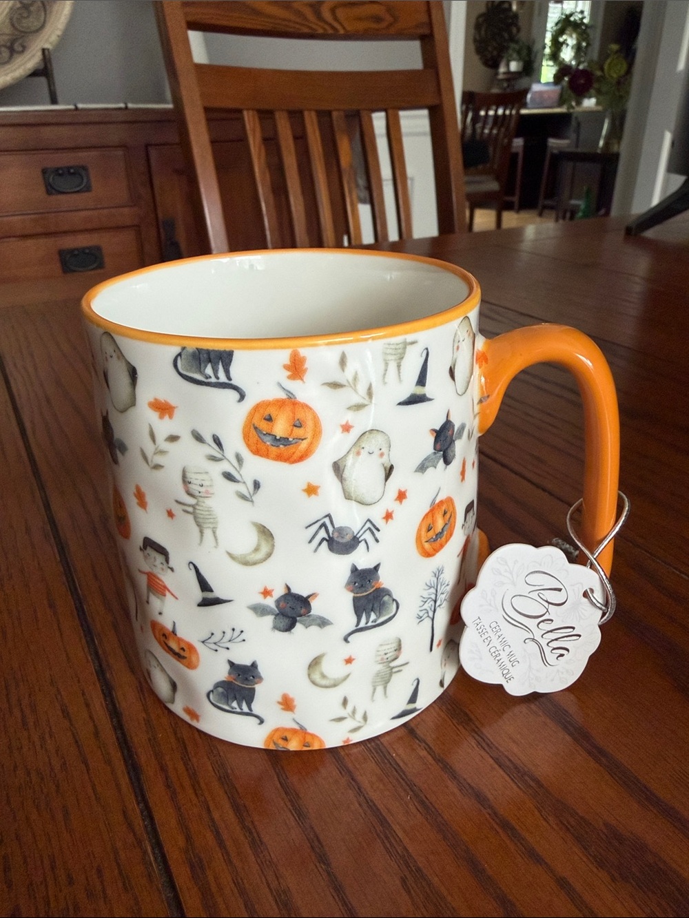 10 strawberry street Halloween Pattern Ceramic Mug with Orange Handle ghost bat